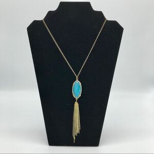 Blue Stone Gold Tone Chain Tassel Long Necklace Boho